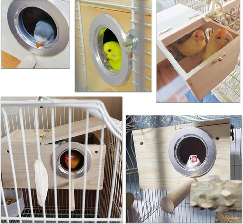 Miniatura 4 de JSLZF Nido de pájaros, caja nido de periquitos, caja de cría de pájaros con perca, caja nido de madera para pájaros, loros, agapornis, loros