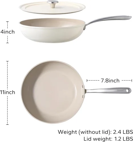 Miniatura 7 de Sartén de cerámica Redchef con tapa, sartén profunda de 11" de 3.5QT de tamaño grande, sartén antiadherente con asa de enfriamiento constante, Beige