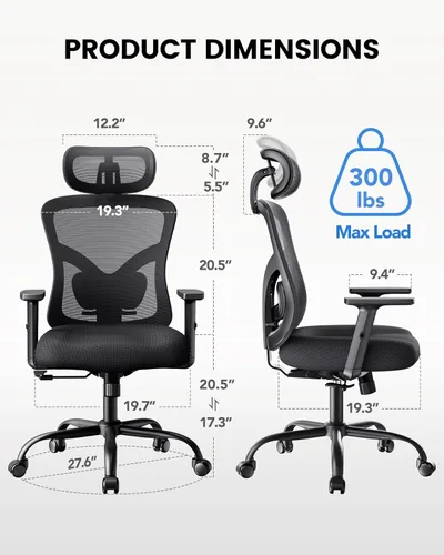 Miniatura 2 de NOBLEWELL - Silla de oficina ergonómica con respaldo alto de malla, para computadora, con soporte lumbar, descansabrazos, respaldo y reposacabezas