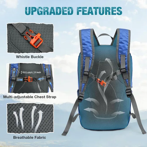 Miniatura 5 de G4Free Mochila de senderismo de 18 L, pequeña, ligera, plegable, plegable, con panel trasero grueso para hombres y mujeres (azul)