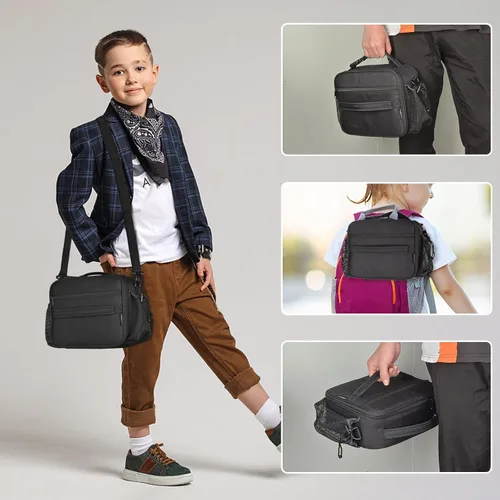 Miniatura 2 de Cerbonny Lonchera para niños, bolsa de almuerzo aislada para niñas y niños, poliéster duradero con forro de PEVA, correa de hombro ajustable, 10.8