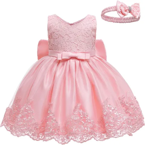 Miniatura 2 de LZH - Vestido para niñas bebé con volante, encaje, espalda descubierta y lazo - Incluye accesorio para la cabeza - Vestido con flores para desfile