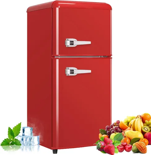 Miniatura 8 de Cucina Magica Mini Refrigerador para Dormitorio, Mini Refrigerador de 3.2 pies cúbicos, Refrigerador retro con puertas dobles ajustables