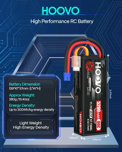 Miniatura 3 de HOOVO 11.1V 3S Lipo Batería 5200mAh 80C Estuche rígido con conector EC3 para RC Car Boat Truck Heli Avión Hobby FPV Racing