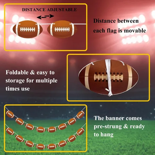 Miniatura 3 de 2 piezas de decoración de fiesta de fútbol americano guirnalda colgante de fútbol recortes de papel de fútbol para fiesta de cumpleaños, suministros