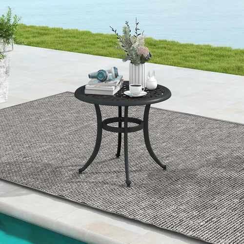 Miniatura 2 de Tangkula Mesa auxiliar de patio de 24 pulgadas, mesa auxiliar de aluminio fundido con almohadillas ajustables, mesa de centro pequeña