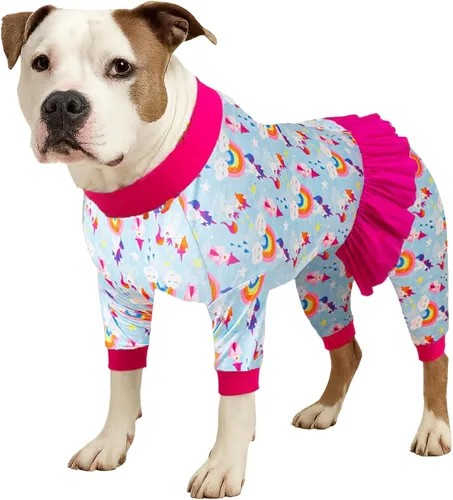 Miniatura 19 de LovinPet Pijamas grandes para perros - Camisa de unicornio para perro, mono de recuperación posoperatoria, impresión de sirenas y unicornios Rosa