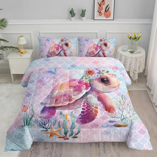 Miniatura 22 de Axolotl - Juego de ropa de cama para niños con diseño de gatos de dibujos animados tamaño individual, juego de edredón con líneas degradadas y lindo
