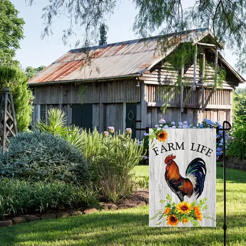 Miniatura 5 de Bandera de Farm Life, bandera de bienvenida para jardín, girasol de gallo de pollo, decoración para bandera exterior, vertical de doble cara de 12 x