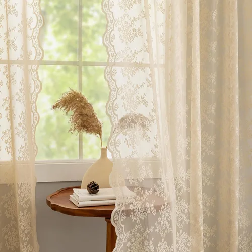 Miniatura 56 de YJ YANJUN Cortinas traslúcidas negras de 54 pulgadas de largo, panel de cortina de encaje gótico victoriano para cocina, cortinas cortas de Negro