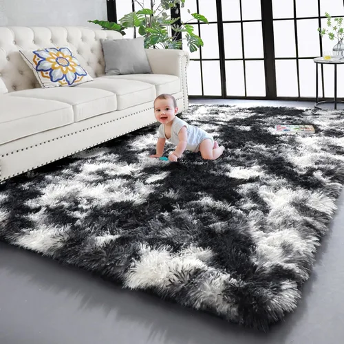 Miniatura 9 de PAGISOFE - Alfombras negras, blancas y grises de 5 x 8 pies, alfombras rectangulares esponjosas y peludas para habitación de niños, sala