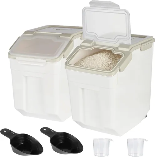 Miniatura 10 de Recipiente de almacenamiento de arroz de 25 libras, contenedor grande de harina para el hogar, dispensador hermético de cereales de grano