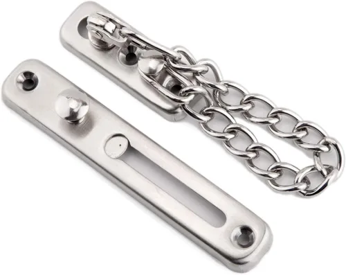 Miniatura 4 de Cerradura de puerta de cadena de acero inoxidable, resistente pestillo interior de la puerta, cerradura de puerta sin llave, añade seguridad Plateado