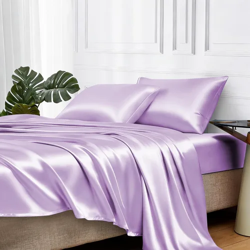 Miniatura 17 de MR&HM Sábanas de satén para cama de tamaño King, juego de 4 piezas de ropa de cama sedosa con bolsillo profundo de 15 pulgadas para colchón