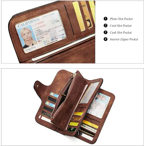 Miniatura 5 de CLUCI Mochila monedero para mujer, diseño de cuero, viajes, grandes señoras bolsas de hombro con borlas con imagen del producto cartera para mujeres