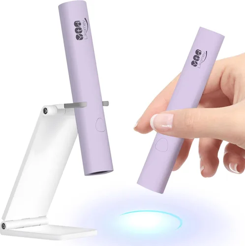 YTD Likomey Lámpara LED UV de mano para esmalte de gel, mini luz de uñas púrpura de secado rápido con soporte plegable, recargable inalámbrico