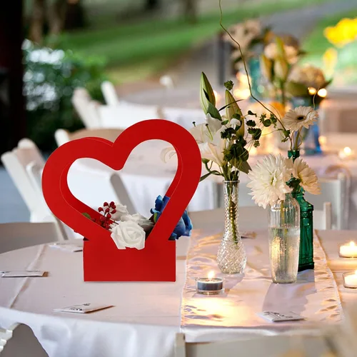 Miniatura 8 de STOBOK Caja de flores retro de 2 piezas con mango de corazón Caja de embalaje de ramo de fiesta de boda Bolsa de embalaje de ramo de papel Caja