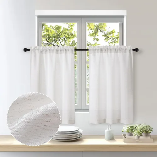 Miniatura 24 de OWENIE Bob Juego de 2 Paneles de Cortinas Negras de Cocina para Ventanas de 36 Pulgadas de Largo, Cortinas Cortas de Café con Textura de Lino