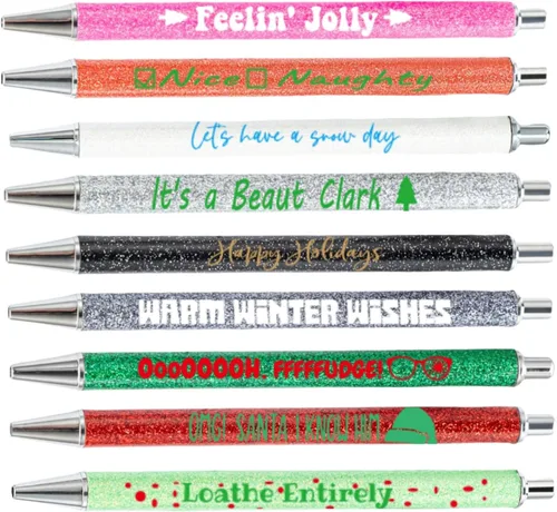 Jxueych Lindos bolígrafos con purpurina y frases divertidas, bolígrafos pasivos y elegantes, regalos para colegas, suministros de oficina (Navidad