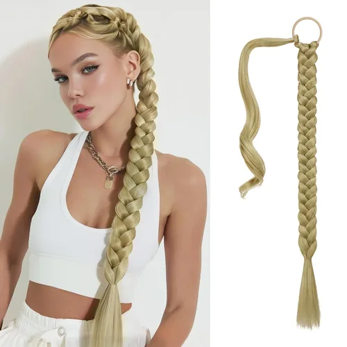 Miniatura 31 de Sofeiyan Extensión de cola de caballo de trenza larga con banda para el cabello, lacio, elegante, envolvente, extensiones de cabello trenzado, cola