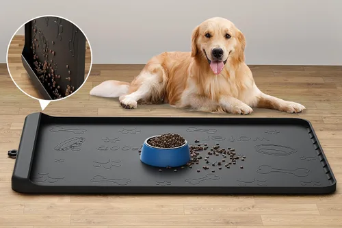 Tapete para Comida de Perro - Tapete de Silicona para Perros para Comida y Agua - 36" x 24" Tapetes Grandes de Alimentación para Mascotas con Negro