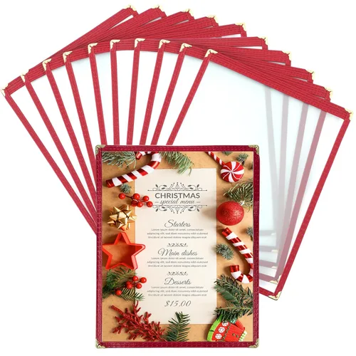 Cubiertas de menú de 8.5 x 11 pulgadas, paquete de 10 soportes para menú de vista de página, cubierta roja para menú de restaurante para papel de 8