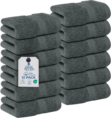 Miniatura 30 de DAN RIVER Paquete de 12 toallas faciales 100% algodón de alta calidad para baño, paños reutilizables para ducharse, 12 x 12 pulgadas, paños de lujo