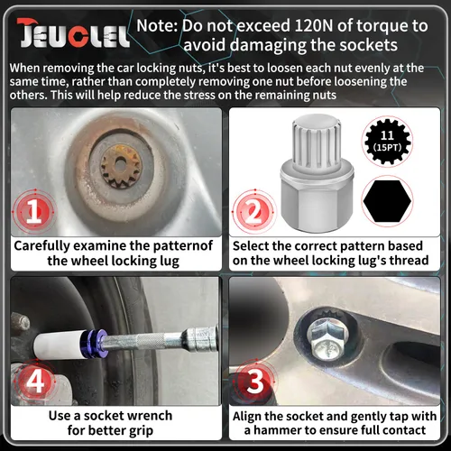 Miniatura 5 de Llave de tuerca de bloqueo de rueda de 11/15PT compatible con BMW, enchufe de tuerca de bloqueo de rueda AdaPTer, herramienta de extracción