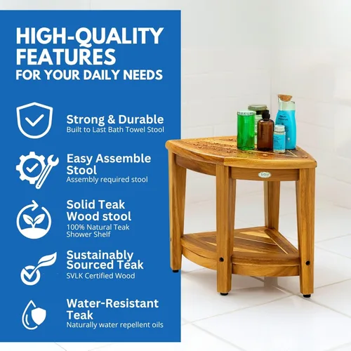 Miniatura 4 de EcoDecors Organizador de esquina de teca para ducha de 18 pulgadas, organizador de almacenamiento de madera impermeable con estante integrado