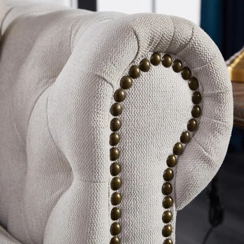 Miniatura 9 de Sofá Chesterfield de 89 pulgadas, sofá clásico de mediados de siglo con respaldo bajo, brazos enrollados y adornos de cabeza de clavo, sofá de 3