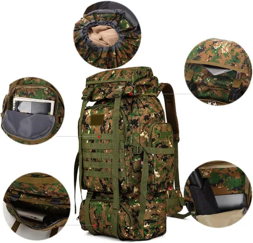 Miniatura 7 de Mochila de senderismo W WINTMING para hombres 70L/100L, mochila de campamento, mochila militar Molle, paquete de asalto de 3 días para escalada