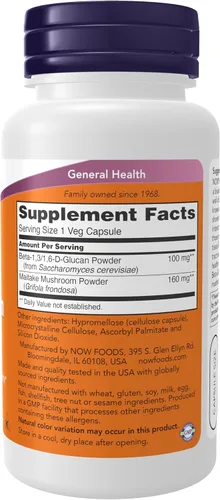 Miniatura 2 de NOW Suplementos alimenticios, Beta 1,3/1,6- D-Glucano 100 mg con hongos Maitake, 90 cápsulas vegetales
