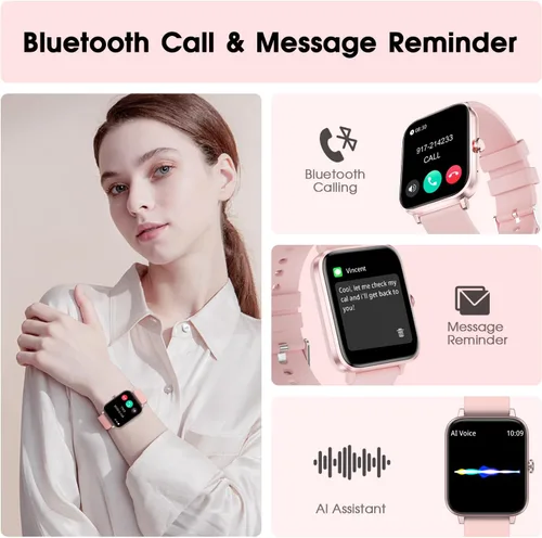 Miniatura 2 de Reloj inteligente para mujer (respuesta/hacer llamada): rastreador de fitness impermeable de 1.85 pulgadas con presión arterial de 24 horas de Rosa