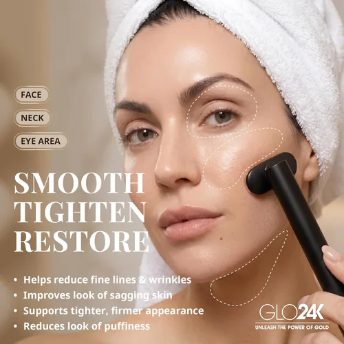 Miniatura 5 de GLO24K Varita de Terapia de Belleza 6-EN-1 para la Cara, Ojos y Cuello. Basada en Tecnología de Luz LED Dual, Térmica, Vibración y Microcorriente.