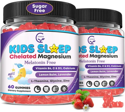 Miniatura 10 de Gomitas para dormir para niños, sin melatonina, gomitas para ayudar a dormir con magnesio y calcio, zinc, glicina, L-teanina, GABA, vitamina D3 K2
