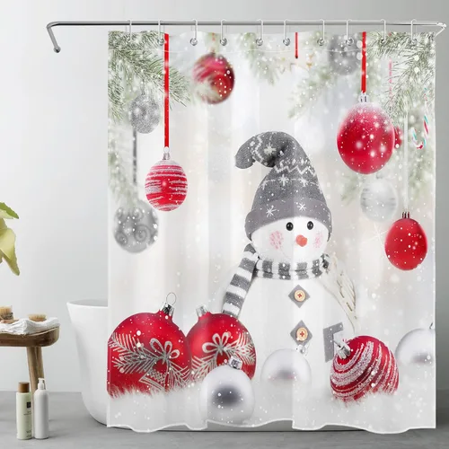 Miniatura 23 de LB Cortina de ducha de flores blancas y moradas para baño, lindo pájaro y hojas de otoño sobre tela beige con ganchos, juego botánico floral
