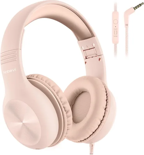 Miniatura 15 de Nabevi Auriculares para niños con cable, auriculares sobre la oreja para niños con micrófono, límite de volumen de 85/94 dB, auriculares para niños