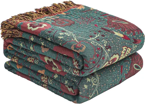 Miniatura 28 de Manta bohemia 100% algodón orgánico ultra suave transpirable rústico edredón de 50 x 60 pulgadas con pájaros y flores para sofá, silla, cama, sillón