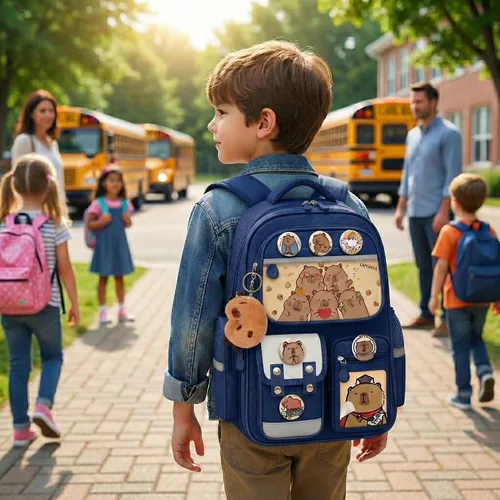 Miniatura 3 de Mochila Capybara impermeable, bolsa capybara Kawaii de gran capacidad con accesorios de 31 piezas, Azul