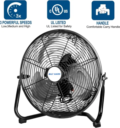 Miniatura 3 de BILT HARD Ventilador de piso de metal resistente de alta velocidad de 12 pulgadas, 3 velocidades 1680 CFM potente ventilador de flujo de aire