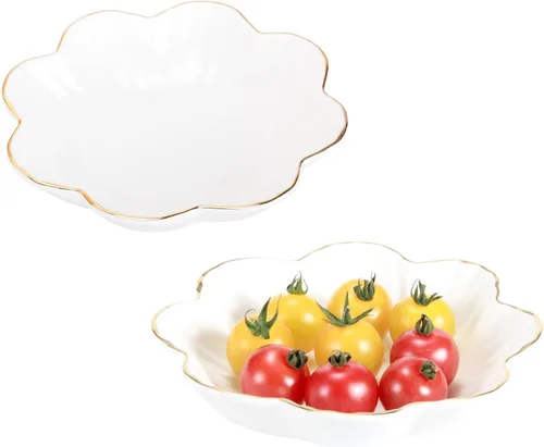 Plato de Servir de Porcelana, Bandeja de Cerámica con Flores y Borde Metálico, Platos de Servir para Bodas, Perfecto para Fiestas, Ideal para