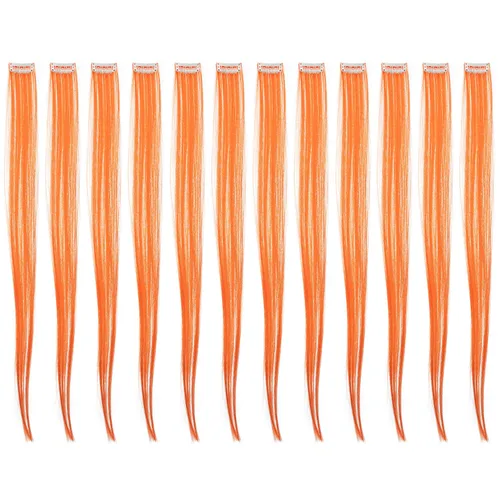 Miniatura 6 de SWACC 12 unidades de broches con extensiones reflejos para cabello de un solo color para fiestas. Mechones de cabello sintético de color., Azul Azul