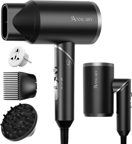 Miniatura 10 de ANNLARY Secador de pelo con peine Secador de pelo de 1800 W con difusor para cabello rizado Secador de pelo iónico de plasma para control