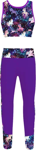 Miniatura 9 de JEATHA Conjunto de camiseta sin mangas con pantalones para niñas y niñas, para gimnasia, yoga, entrenamiento, ropa deportiva