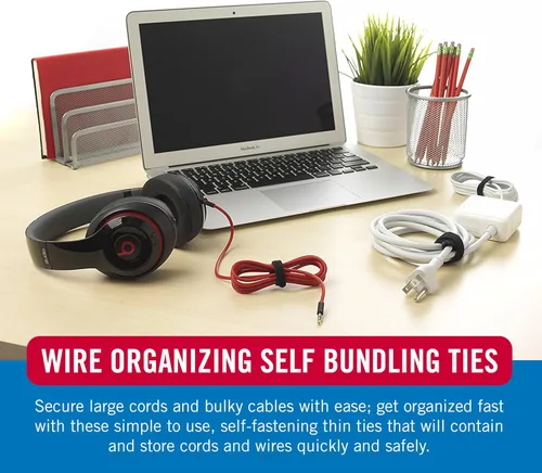 Miniatura 3 de VELCRO Brand ONE-WRAP - Bridas para cables, 100 unidades, correas de organización de cable negro de 8 x 1/2 pulgadas, diseño delgado precortado