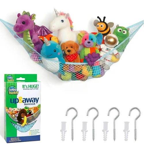 Baby Buddy Red de almacenamiento de hamaca de animales de peluche, organizador de juguetes en esquina que ahorra espacio para guardería y