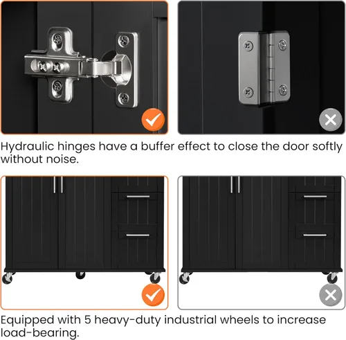 Miniatura 9 de Yaheetech Carrito de isla de cocina con hoja caída, barra de desayuno de cocina con 5 ruedas universales con gabinete de almacenamiento, parte Negro