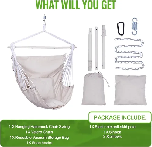 Miniatura 5 de Backyard Expressions Silla Hamaca Colgante con Cojines y Kit para Colgar – Capacidad de 500 lb, Tela de Mezcla de Algodón, para Uso