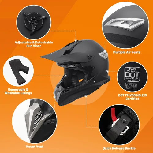 Miniatura 2 de OUMURS Casco de motocross para adultos con gafas, guantes y máscara, casco de motocross ATV unisex para adultos, hombres y mujeres, visera solar