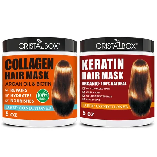 Paquete de 2 mascarillas de colágeno para el cabello y queratina, tratamiento capilar de queratina, tratamiento de reparación acondicionamiento